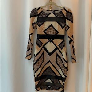 Geometric Body Con Sheer Panel Dress
